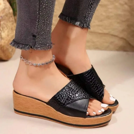 Sandales Plates-formes Femmes Été à Talons Plats avec Décoration Brodée - PanierRoyale