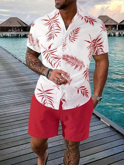 Chemise Homme Été Floral et Short de Lin Beige