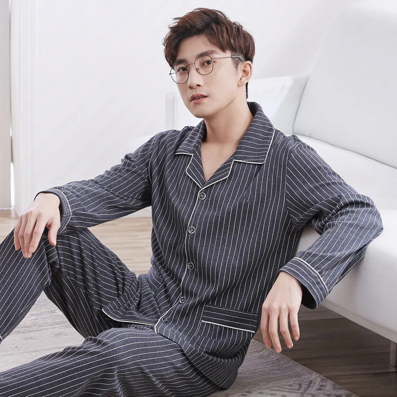 Pyjama Homme Doux Manches Longues pour Hiver