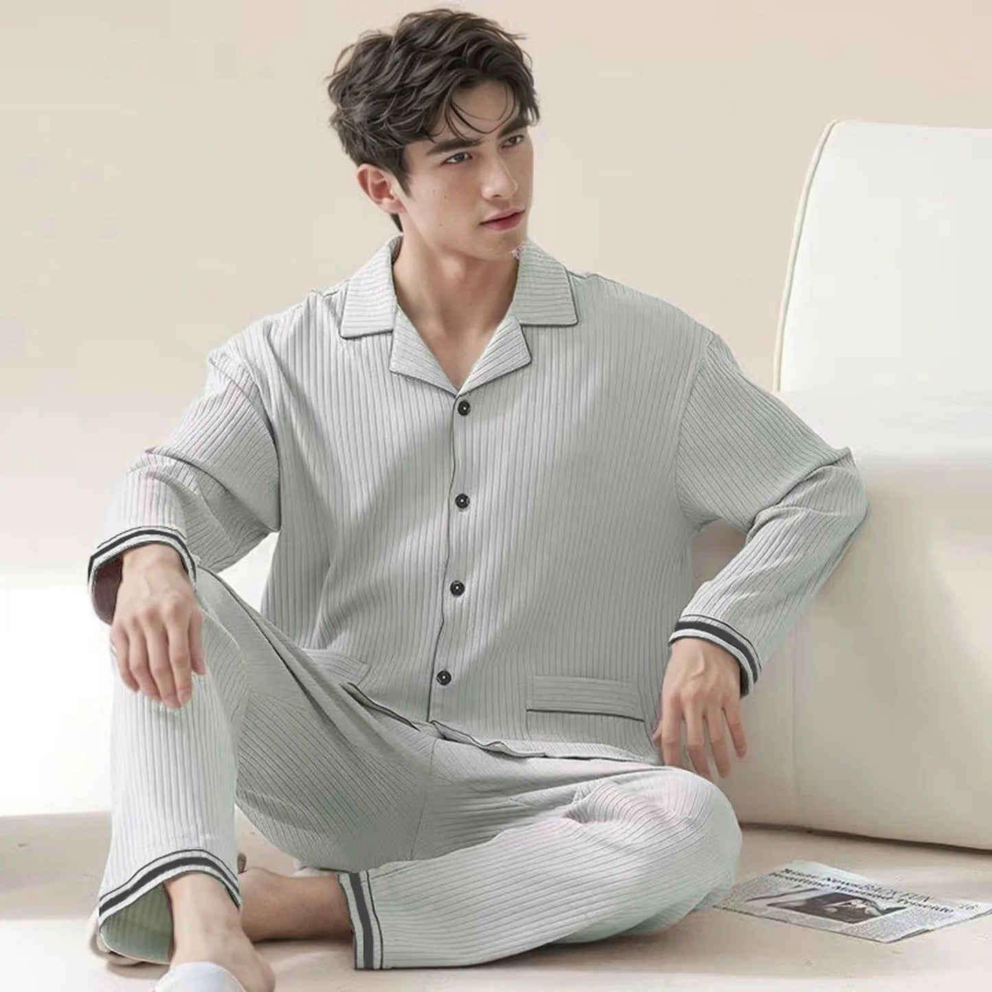 Pyjama Homme Doux Manches Longues pour Hiver
