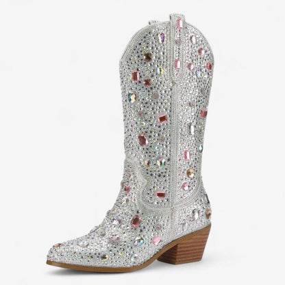 Bottes Femmes Mi-Mollet à Talon Plat avec Fermeture Éclair Latéral