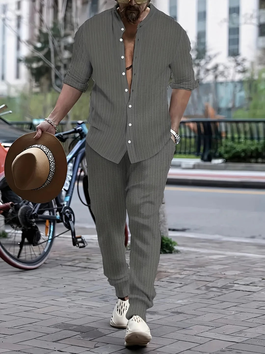 Costume Homme Casual Chemise Blanche et Pantalon Chino