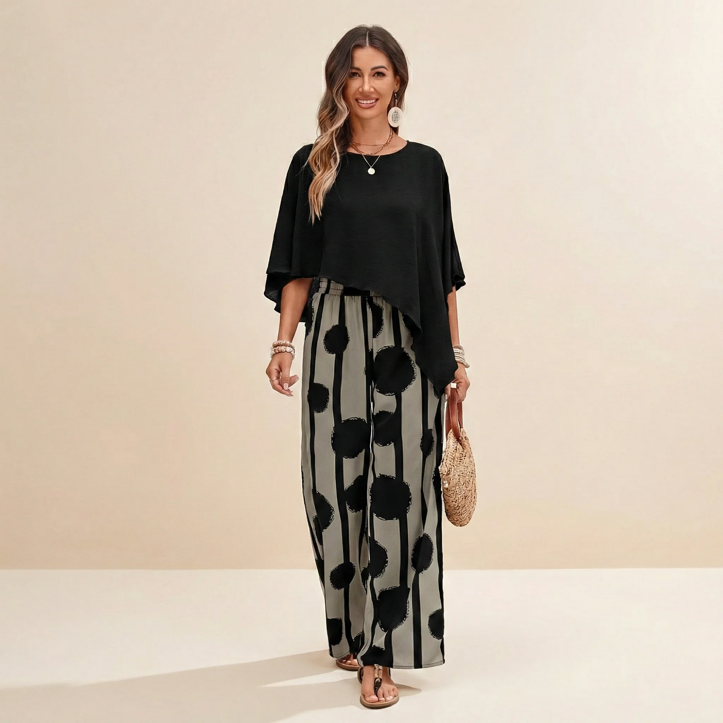 Ensemble Deux Pièces Femme Imprimé Moderne Coupe Fluide