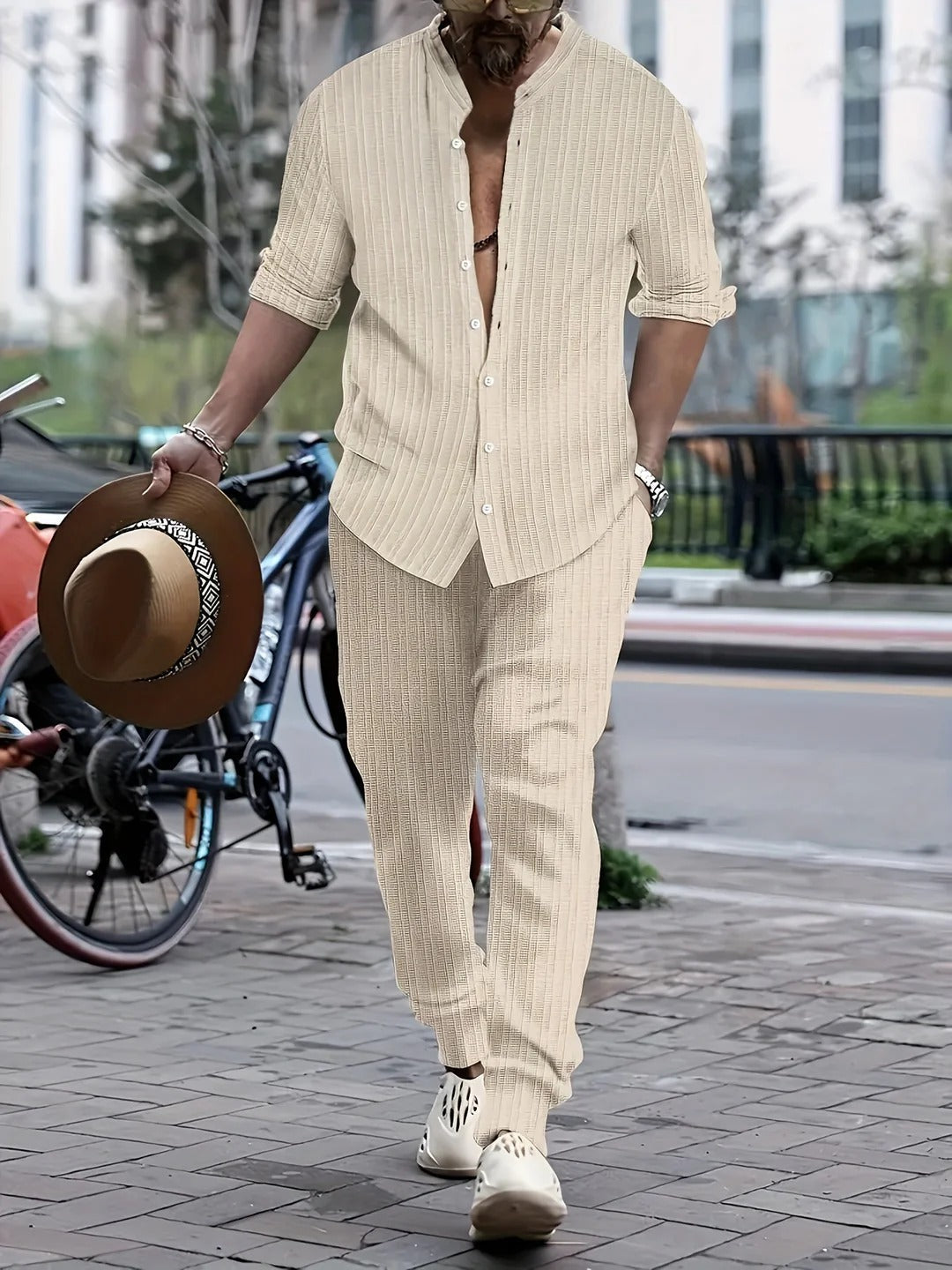 Costume Homme Casual Chemise Blanche et Pantalon Chino