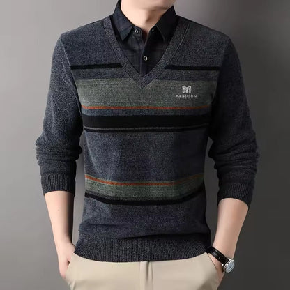 Pull en Laine Rayé pour Homme Hiver Chaud