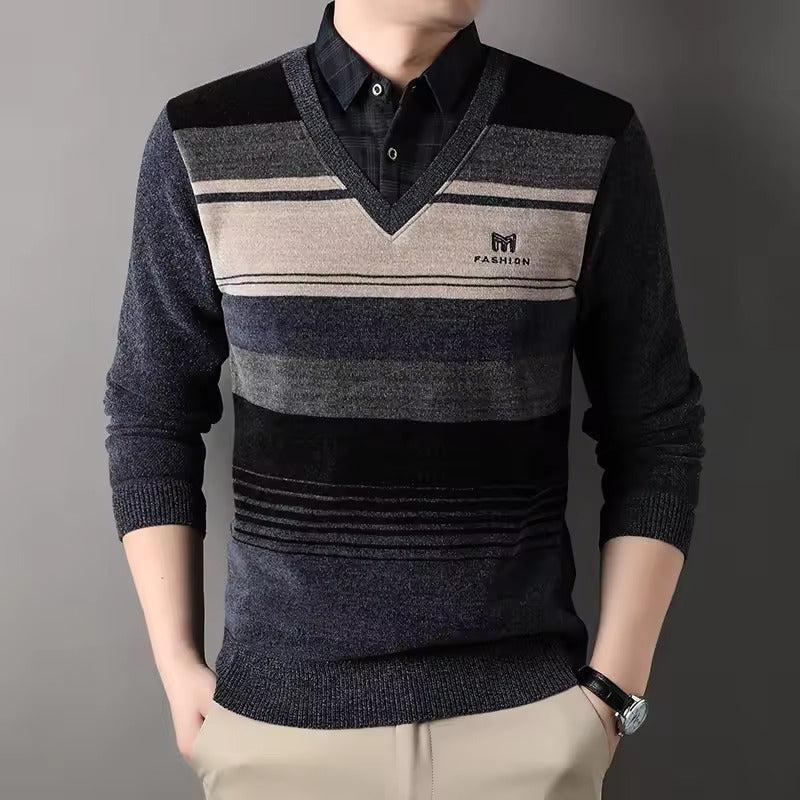 Pull en Laine Rayé pour Homme Hiver Chaud
