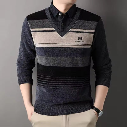 Pull en Laine Rayé pour Homme Hiver Chaud