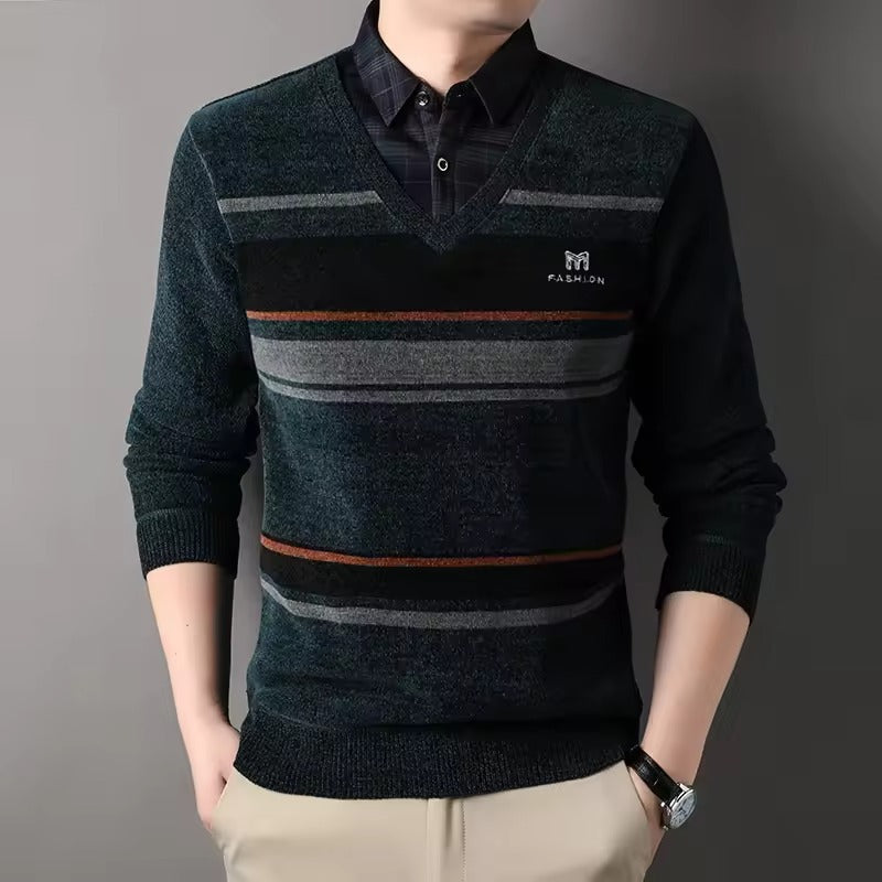 Pull en Laine Rayé pour Homme Hiver Chaud
