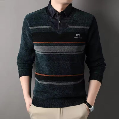 Pull en Laine Rayé pour Homme Hiver Chaud