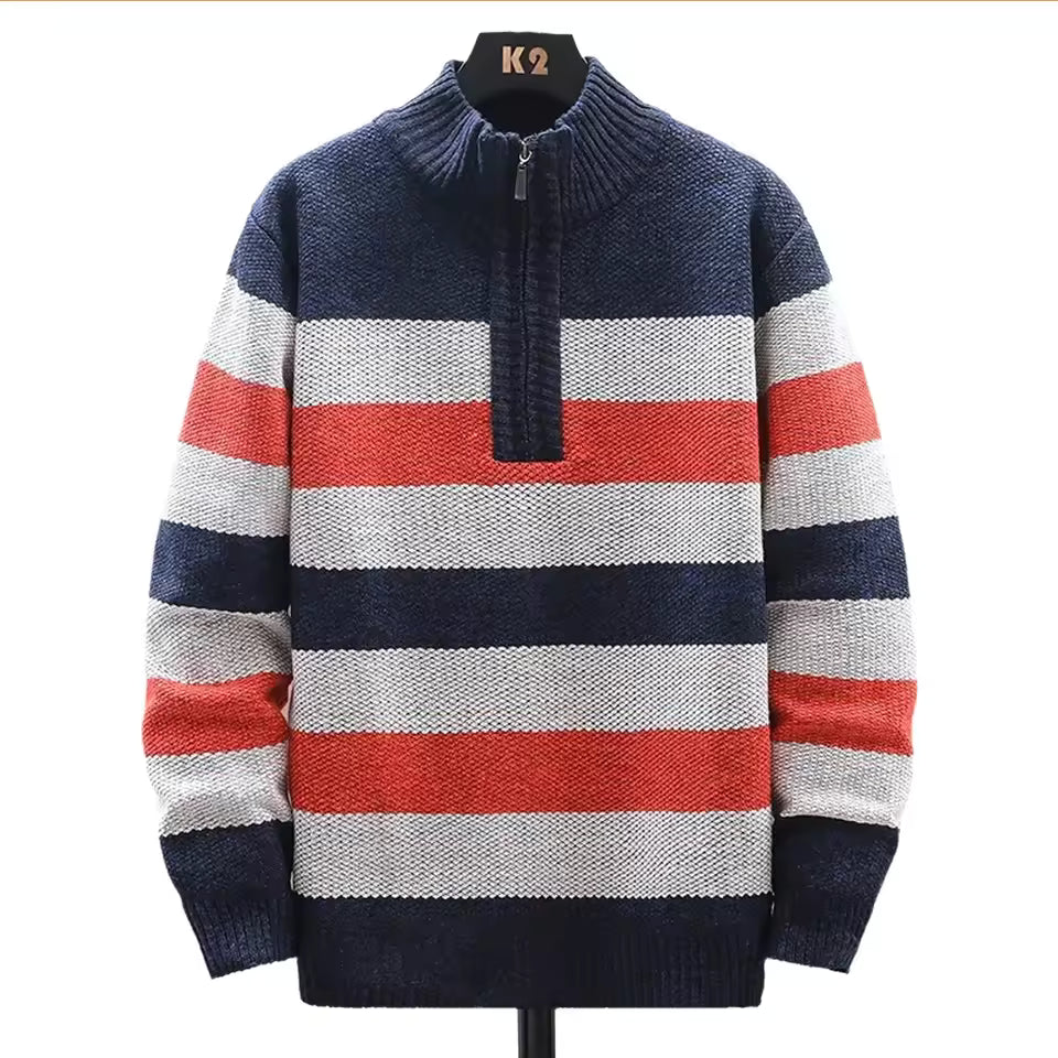 Pull En Maille Rayé Classique Homme Hiver