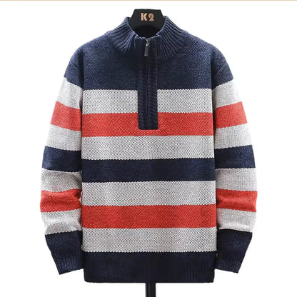 Pull En Maille Rayé Classique Homme Hiver
