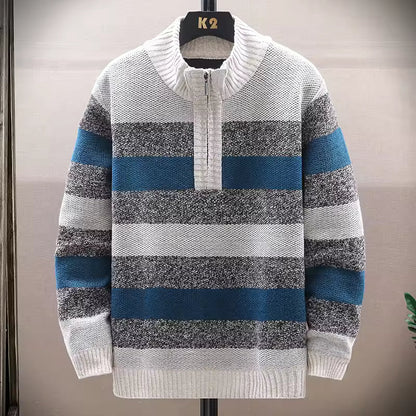 Pull En Maille Rayé Classique Homme Hiver