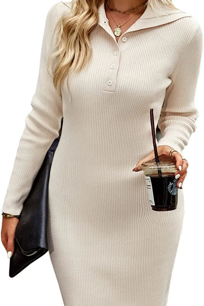 Robe Tricotée Élégante Manches Longues pour Femme
