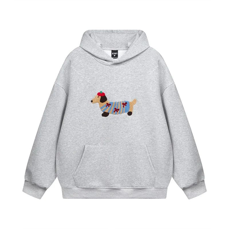 Sweat à Capuche Chien Oversize Gris Clair