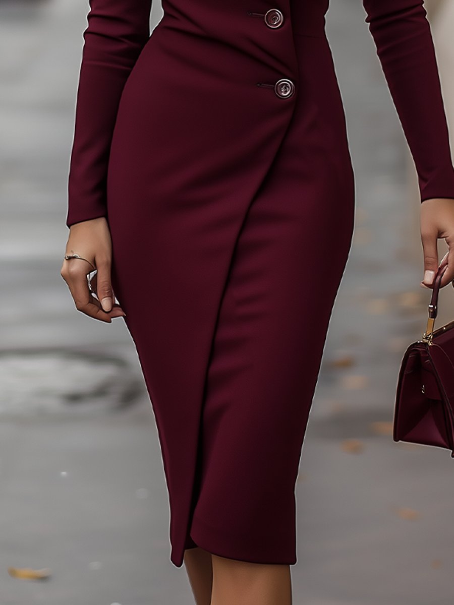 Robe Printemps Mi-Longue Femme avec Boutons