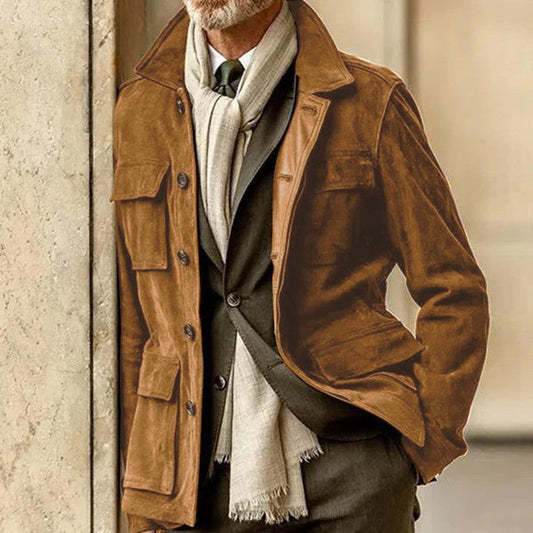 Veste Homme en Suède Chic avec Poches Réglables - PanierRoyale