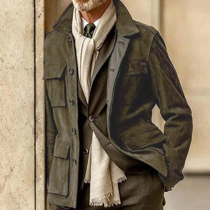 Veste Homme en Suède Chic avec Poches Réglables