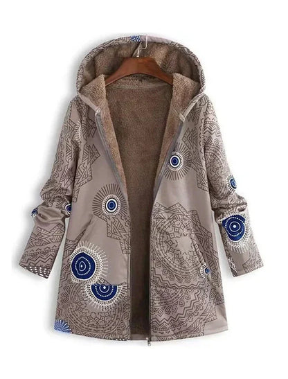 Manteau Femme Hiver Parka Doublée Capuche Imprimé Géométrique