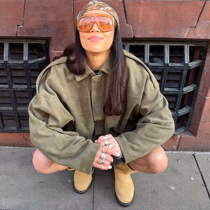 Veste Femme Suédine Coupe Ample Oversize Mi-saison