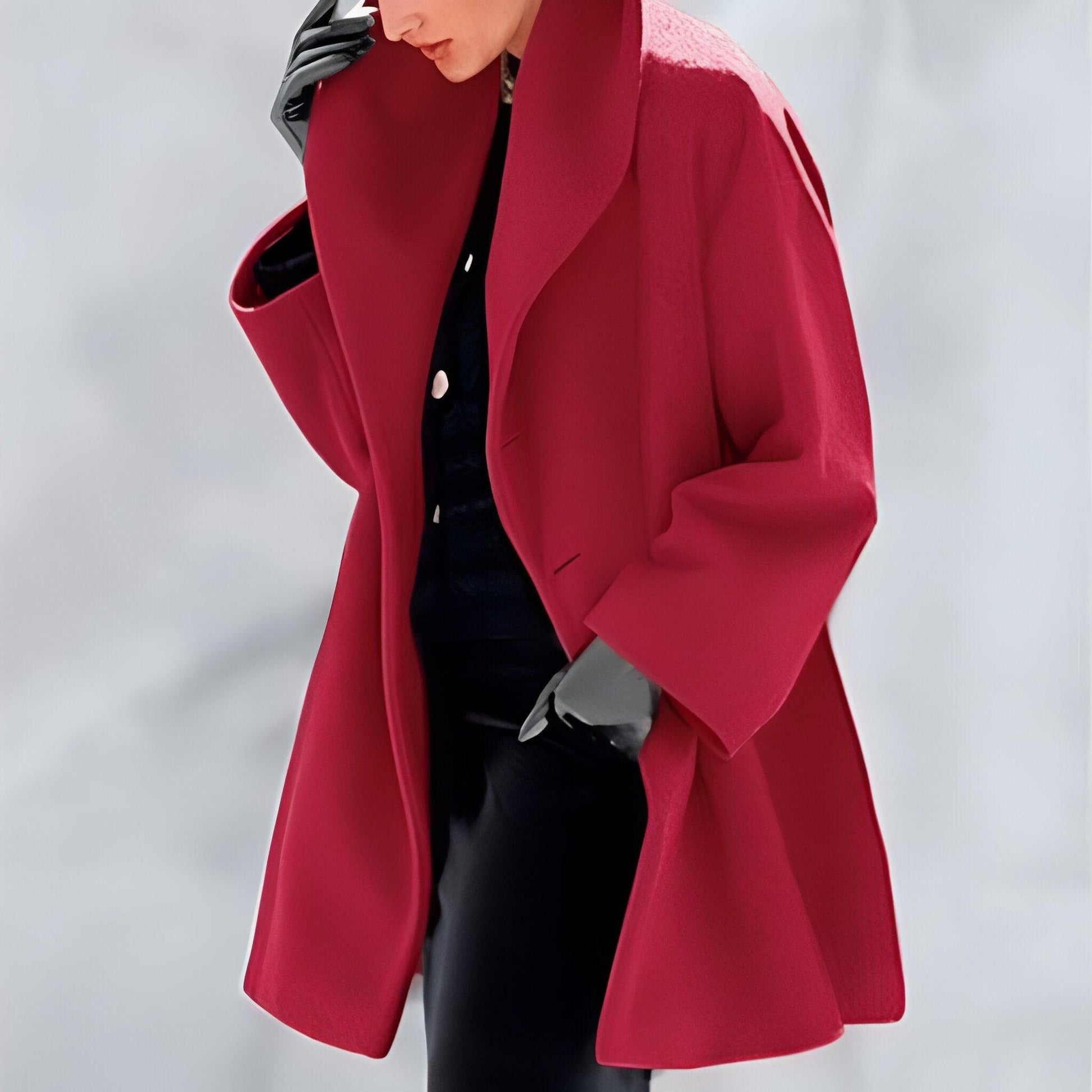 Manteau Femme Rouge Col Détendu Manches Longues - PanierRoyale