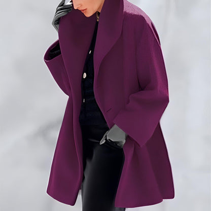 Manteau Femme Rouge Bourgogne Col Évasé et Manches Longues