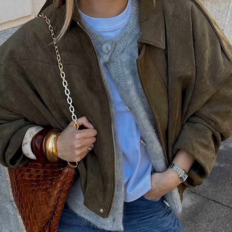 Veste Femme Effet Suédé Coupe Ample Oversize Style Urbain
