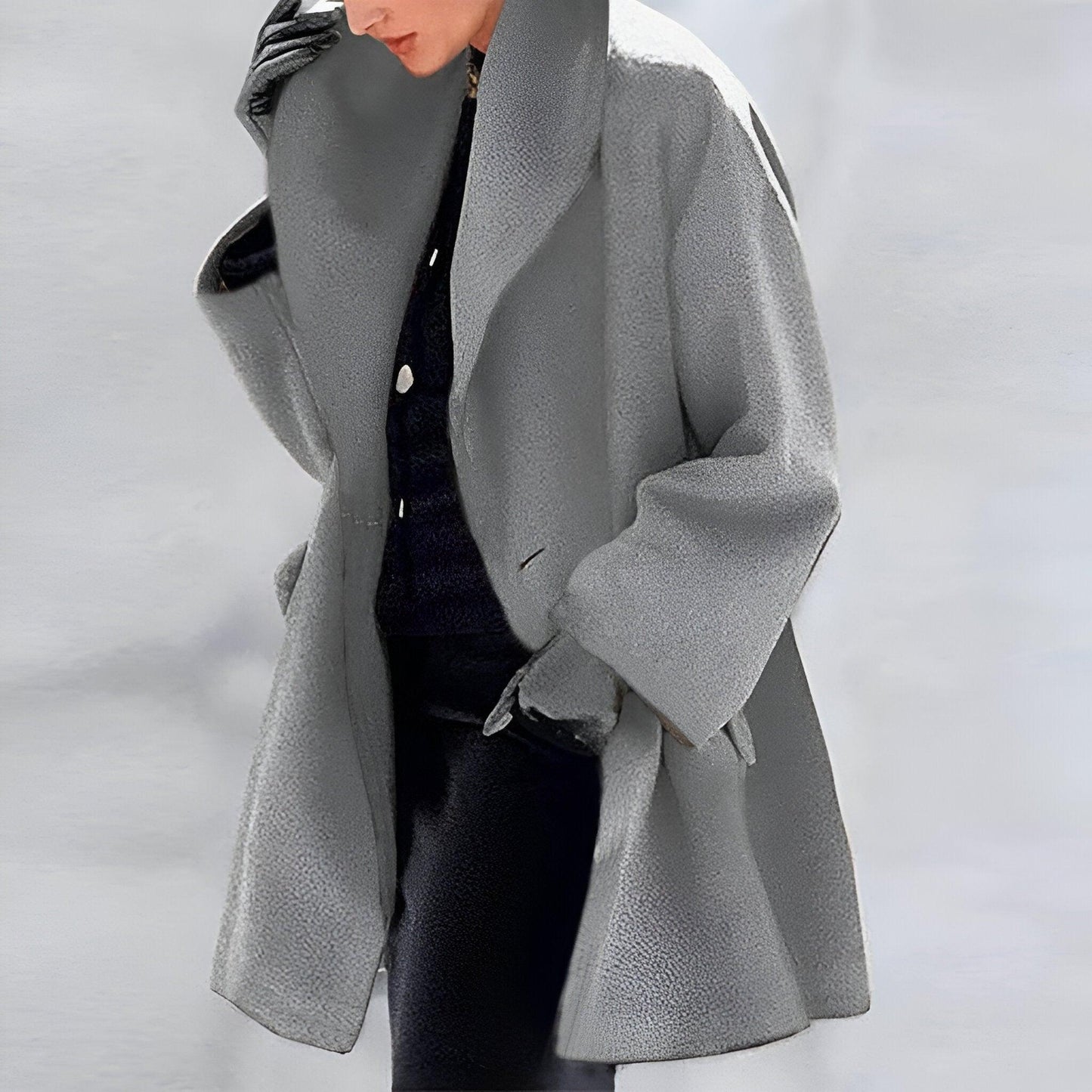 Manteau Femme Rouge Bourgogne Col Évasé et Manches Longues