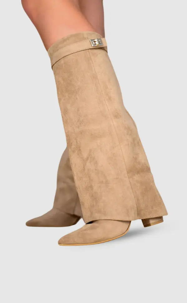Bottines Femmes Beige - Cuir Suedé Élégant et Confortable - BerlinGlamour