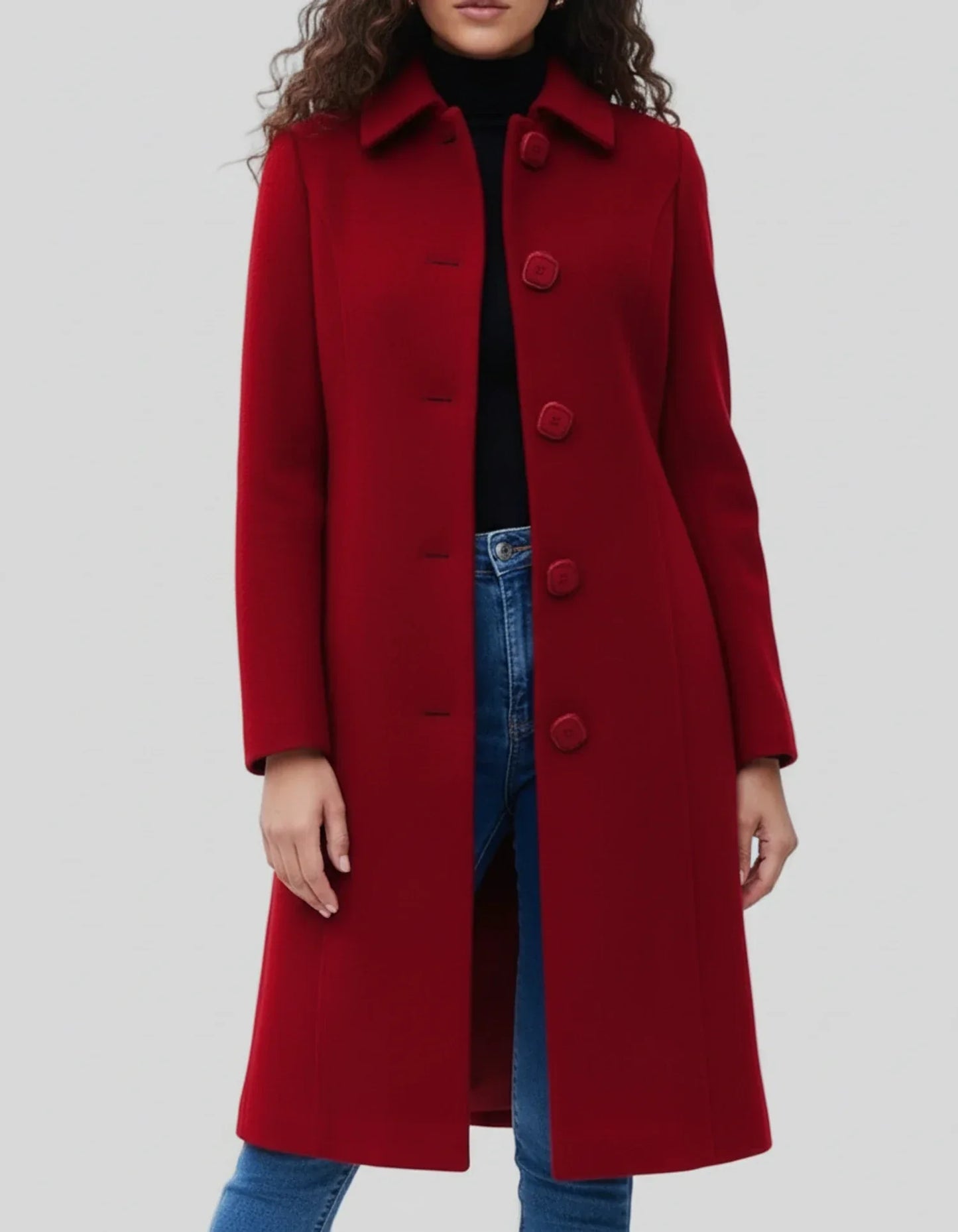 Manteau Femme Hiver Long Noir avec Boutons