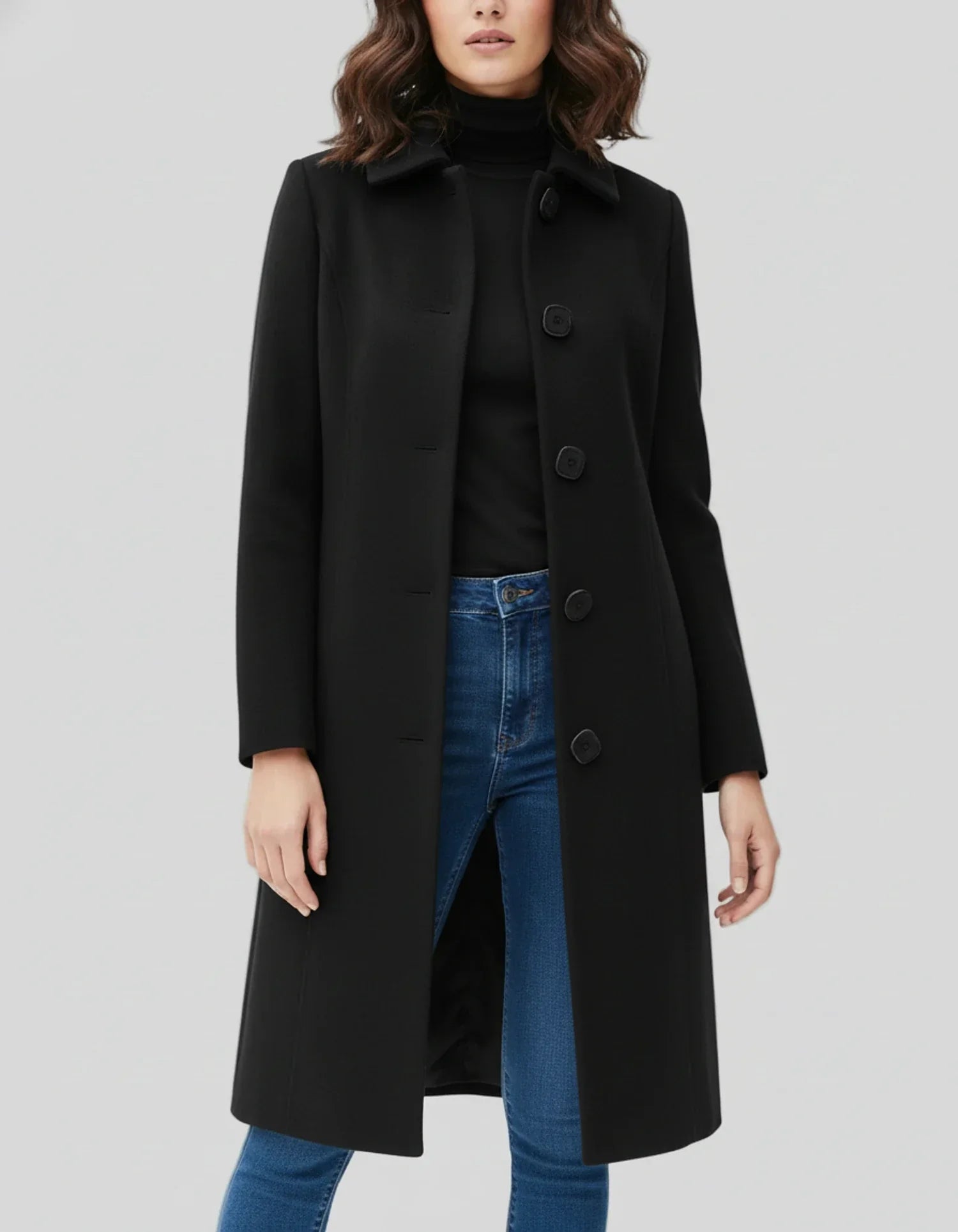 Manteau Femme Hiver Long Noir avec Boutons - BerlinGlamour