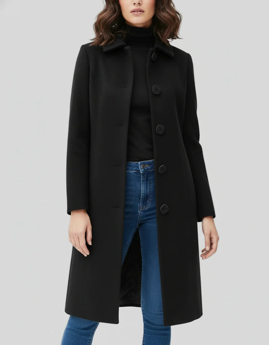 Manteau Femme Hiver Long Noir avec Boutons - BerlinGlamour