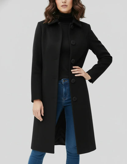 Manteau Femme Hiver Long Noir avec Boutons