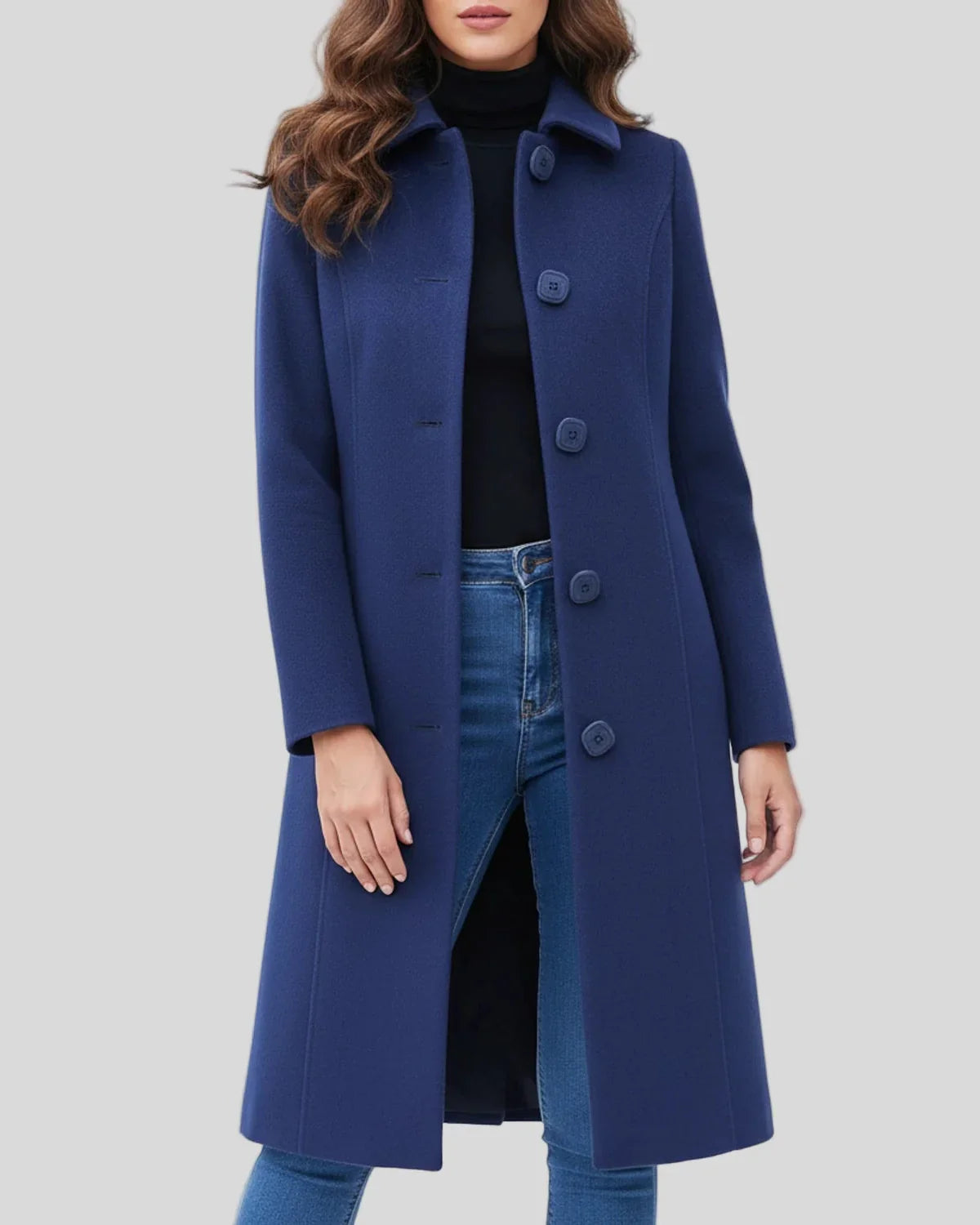 Manteau Femme Hiver Long Noir avec Boutons