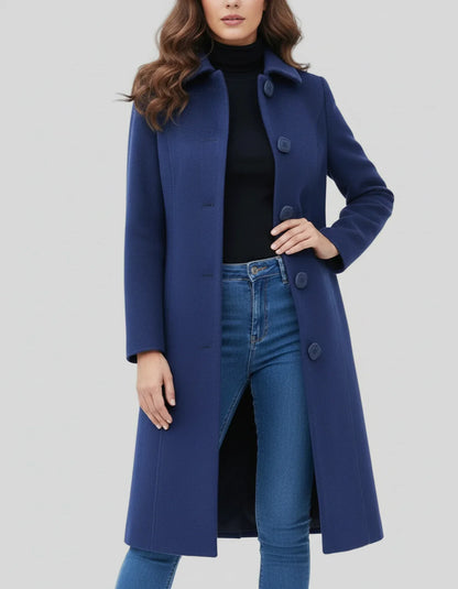 Manteau Femme Hiver Long Noir avec Boutons