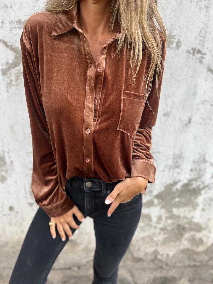 Chemisier femme élégant manches longues poches côtés