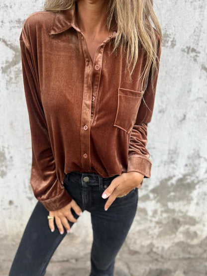 Chemisier femme élégant manches longues poches côtés