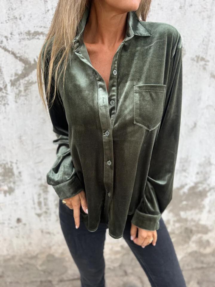 Chemisier femme élégant manches longues poches côtés