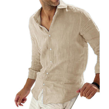 Chemise Homme Classique en Lin Bleu Marine Manches Longues
