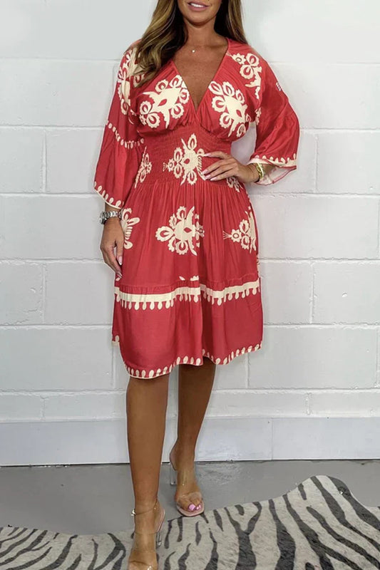 LisaChic™ – Robe Longue Femme Élégante Col en V Imprimé Fluide-1