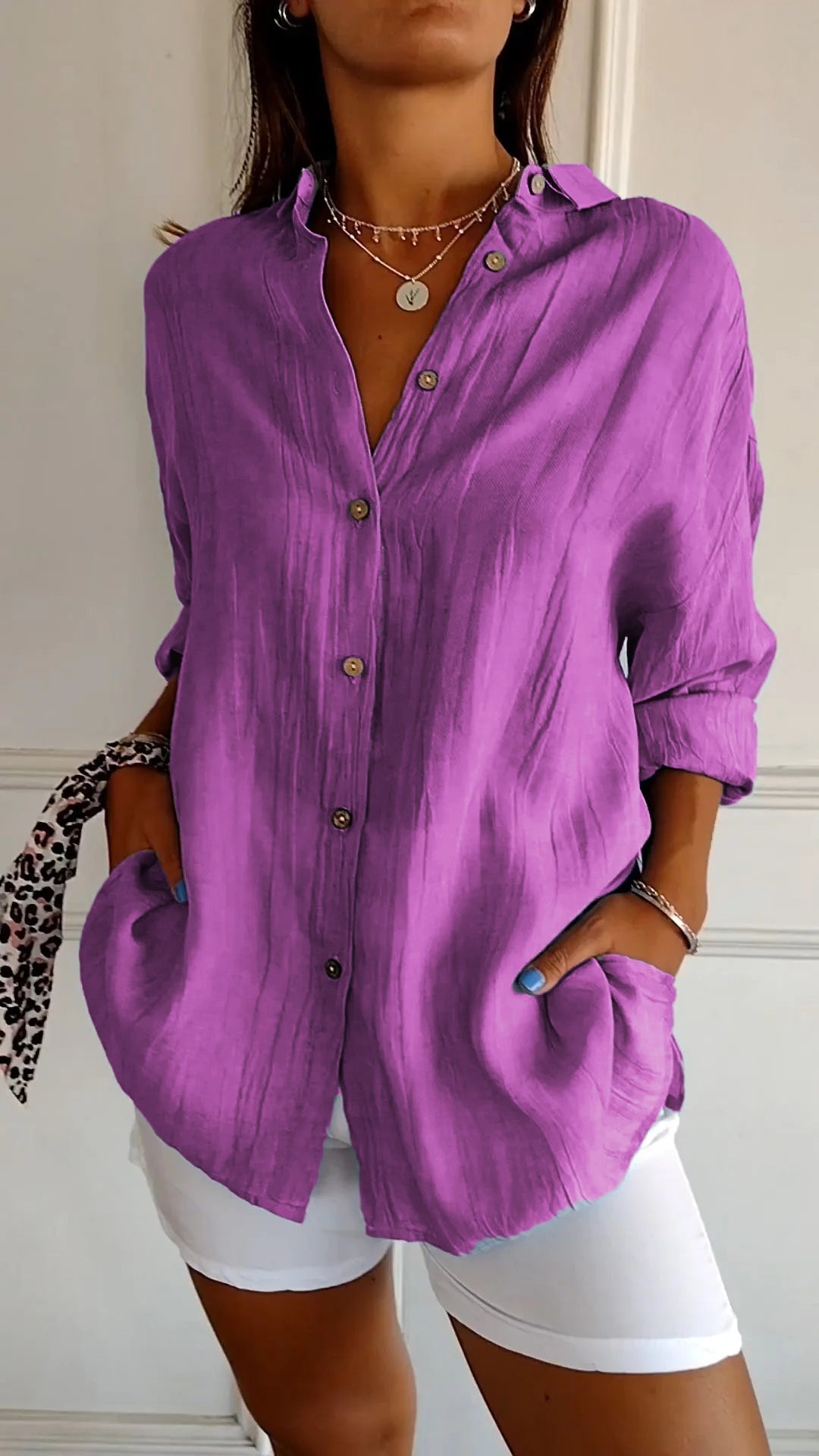 Chemise Femme Lin Bleu Marine Élégante