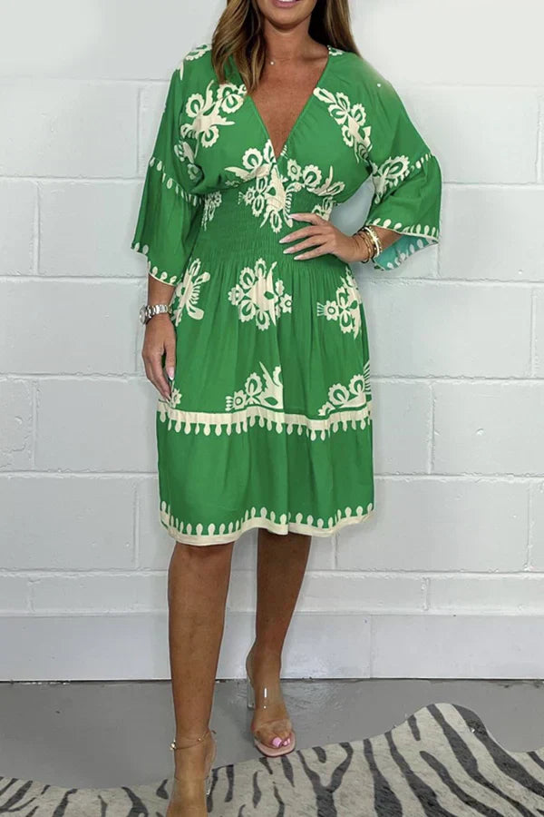 Robe Longue Femme Élégante Imprimée Col V