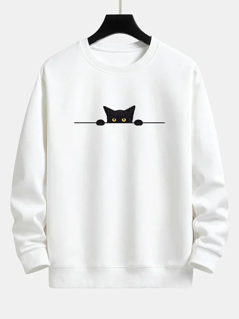 Sweat à Capuche Homme Noir Chat Moderne