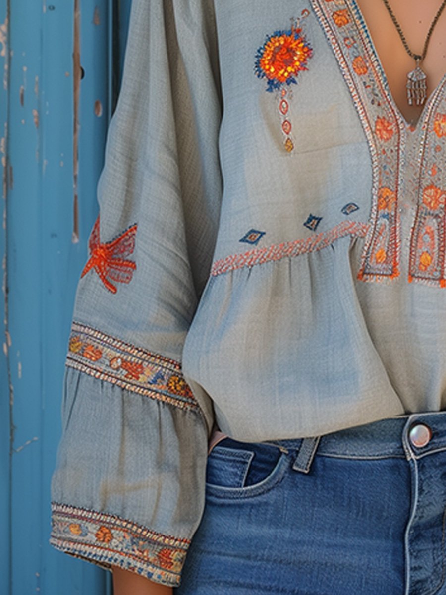 Blouse Bohème Été Brodée pour Femme