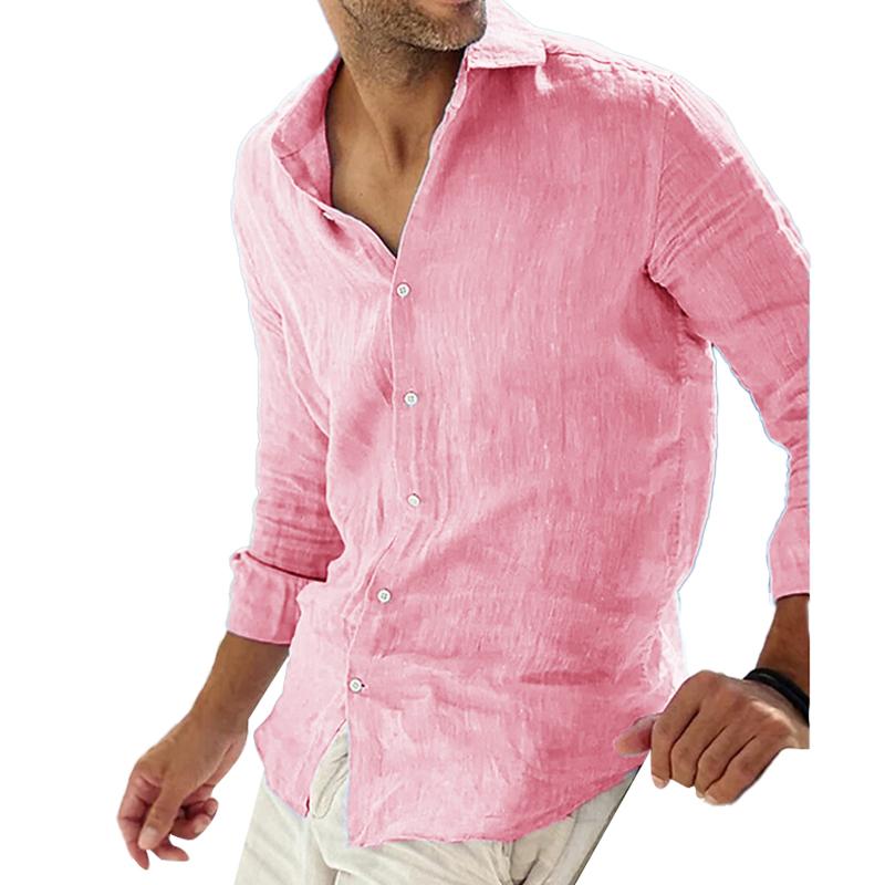 Chemise Homme Classique en Lin Bleu Marine Manches Longues