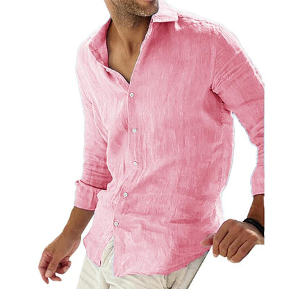Chemise Homme Classique en Lin Bleu Marine Manches Longues