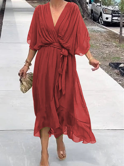 Robe Longue Femme Élégante en Soie Vert Émeraude