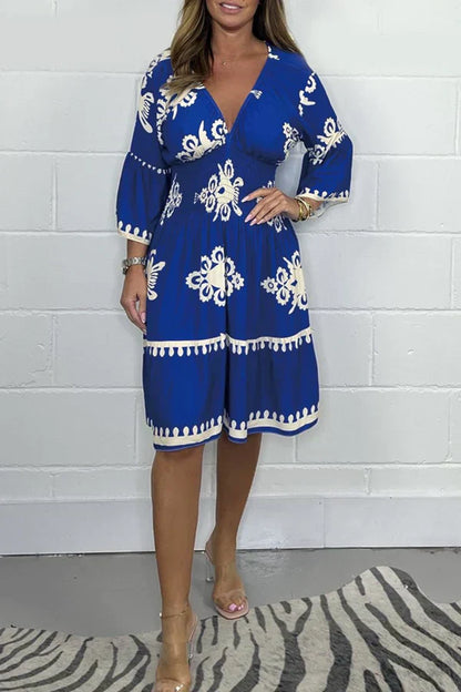 Variant image for LisaChic™ – Robe Longue Femme Élégante Col en V Imprimé Fluide-25