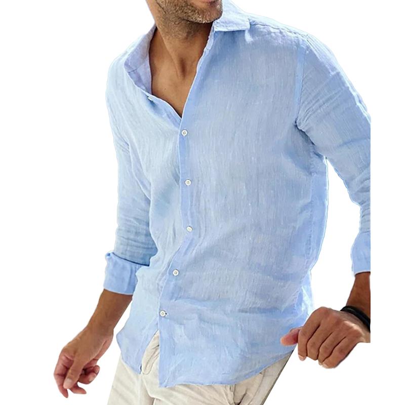 Chemise Homme Classique en Lin Bleu Marine Manches Longues