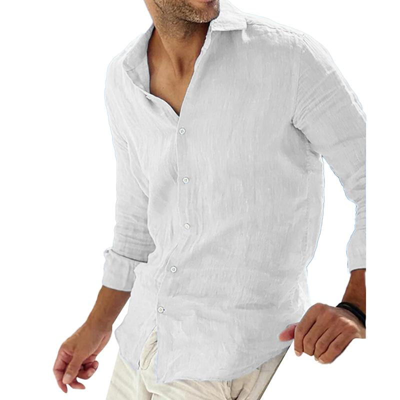 Chemise Homme Classique en Lin Bleu Marine Manches Longues