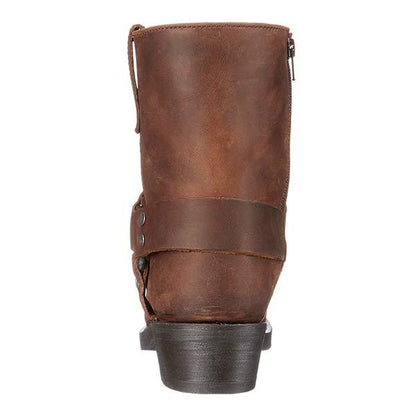 Bottes en cuir femme mi-mollet style biker avec détails boucles